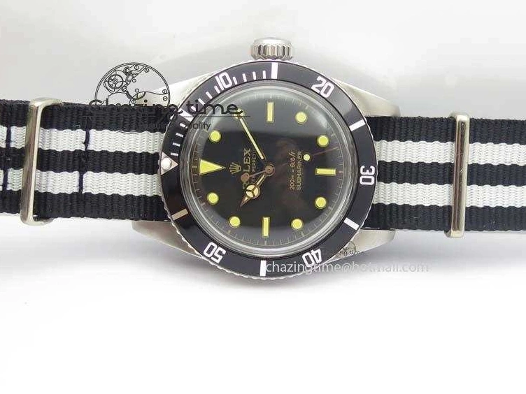 200m 660ft A2836 Nylon On Black Submariner Dial Vintage SS Strap Date No 0123